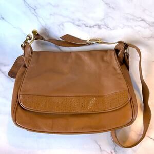 Vintage Toni Genuine Leather Brown Shoulder Bag Crossbody Brass Hardware